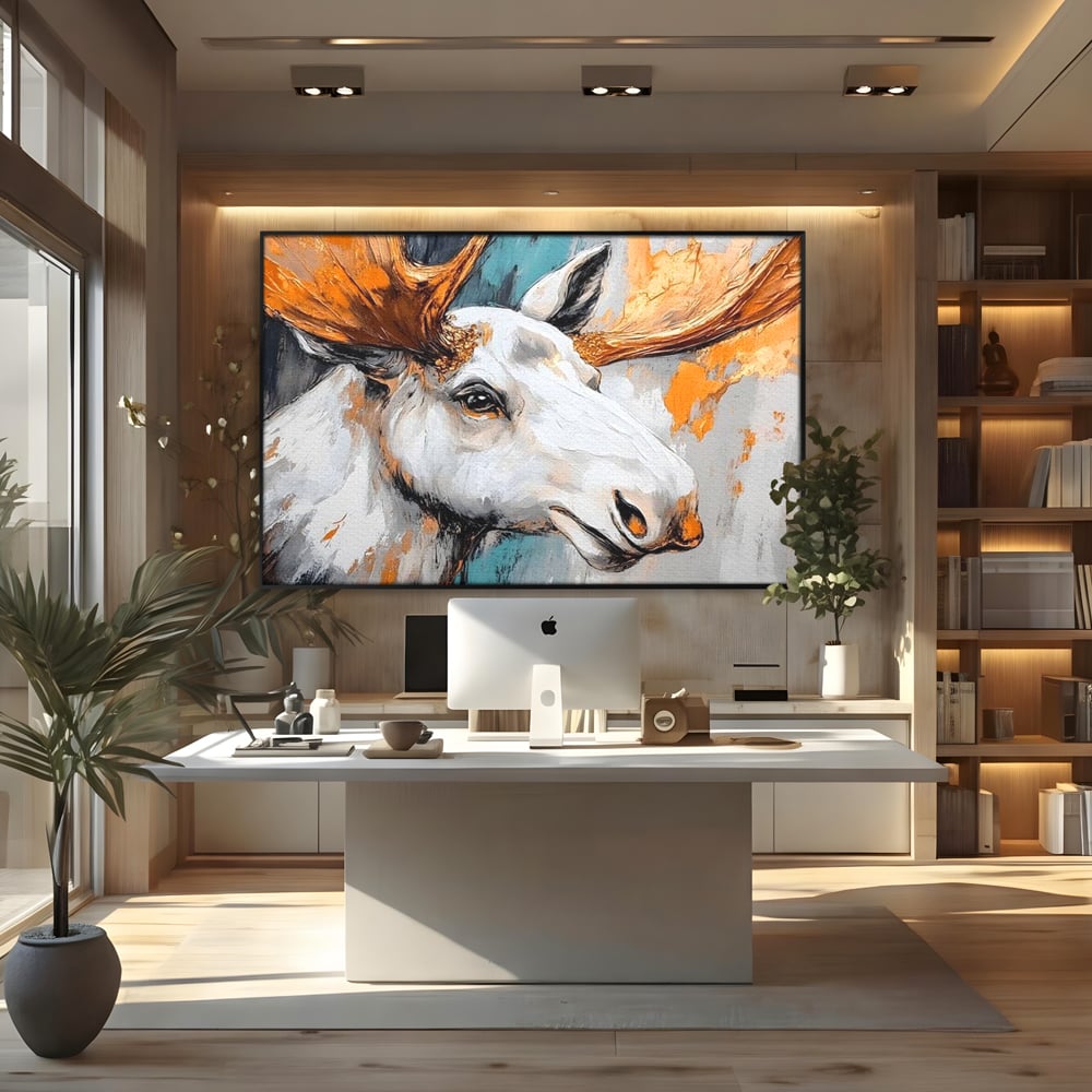 Tablou Canvas Premium, LuxCanva® M1248, Chemarea Nordului, Elan, Tundra, Nordic, Arctic, Mamifer, Coarne, Portret, Animal, Pictura, Magnific, Birou, Living, Camera Copil