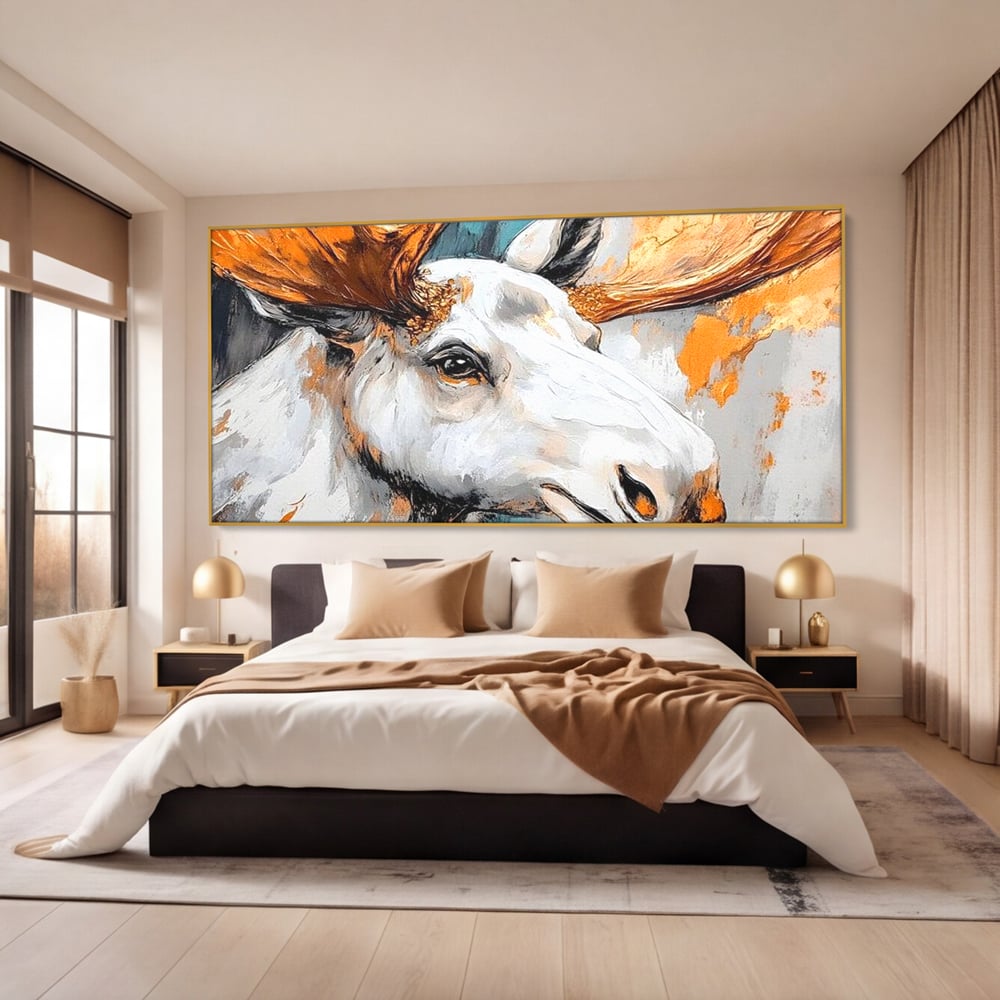 Tablou Canvas Premium, LuxCanva® M1248, Chemarea Nordului, Elan, Tundra, Nordic, Arctic, Mamifer, Coarne, Portret, Animal, Pictura, Magnific, Birou, Living, Camera Copil