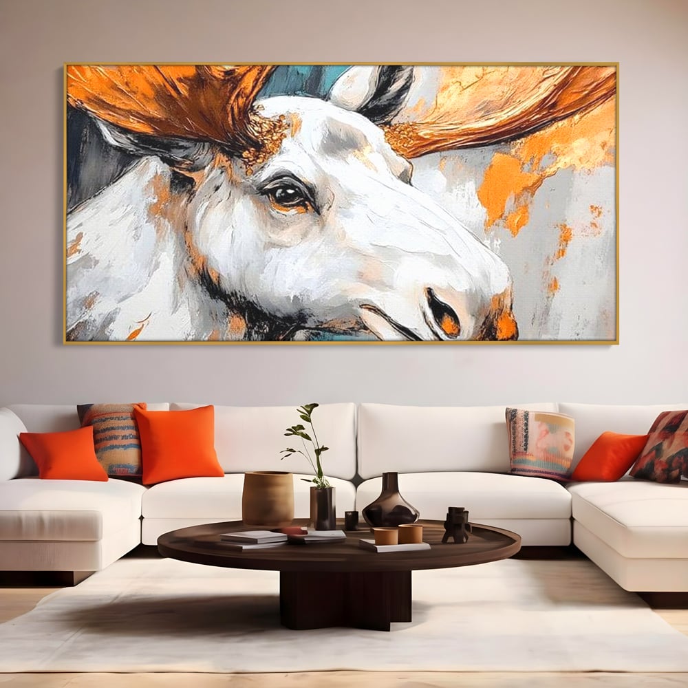 Tablou Canvas Premium, LuxCanva® M1248, Chemarea Nordului, Elan, Tundra, Nordic, Arctic, Mamifer, Coarne, Portret, Animal, Pictura, Magnific, Birou, Living, Camera Copil