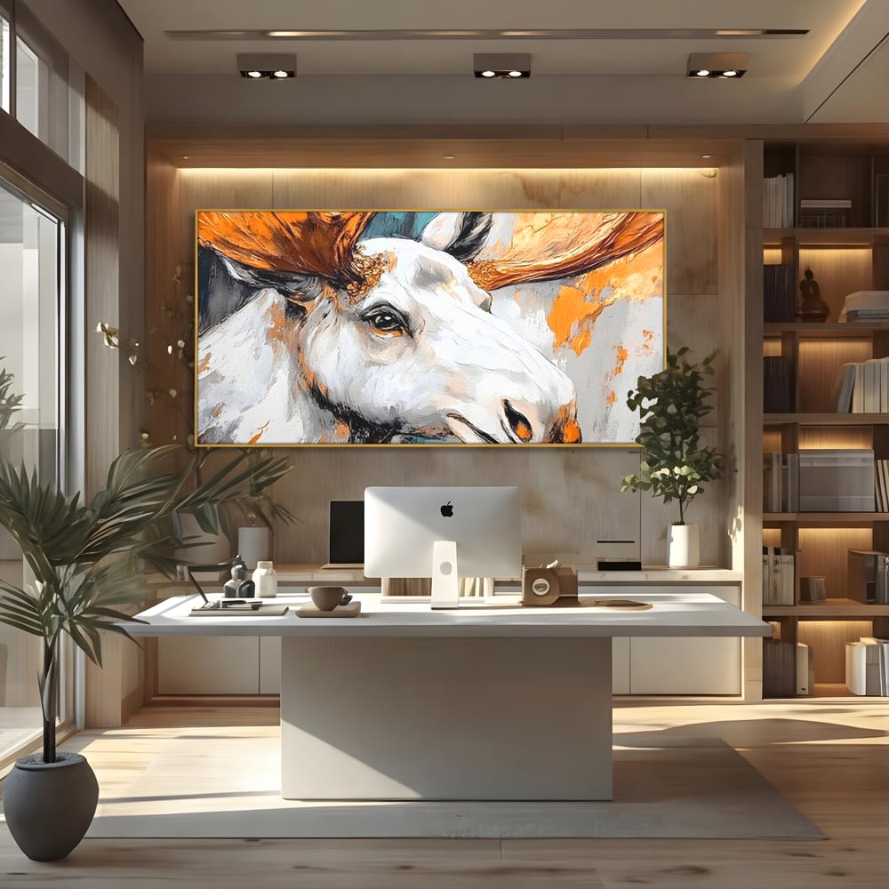 Tablou Canvas Premium, LuxCanva® M1248, Chemarea Nordului, Elan, Tundra, Nordic, Arctic, Mamifer, Coarne, Portret, Animal, Pictura, Magnific, Birou, Living, Camera Copil