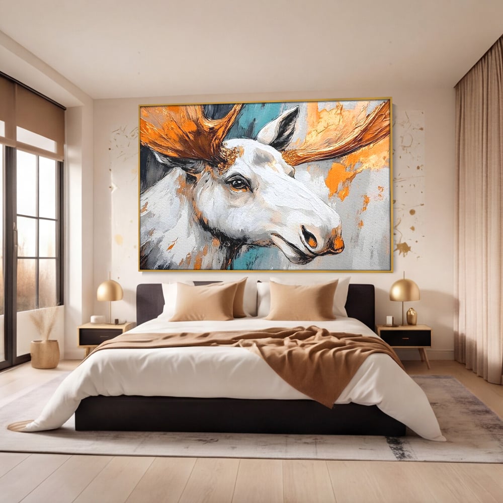 Tablou Canvas Premium, LuxCanva® M1248, Chemarea Nordului, Elan, Tundra, Nordic, Arctic, Mamifer, Coarne, Portret, Animal, Pictura, Magnific, Birou, Living, Camera Copil