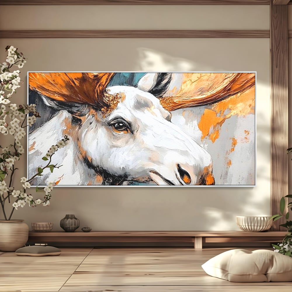 Tablou Canvas Premium, LuxCanva® M1248, Chemarea Nordului, Elan, Tundra, Nordic, Arctic, Mamifer, Coarne, Portret, Animal, Pictura, Magnific, Birou, Living, Camera Copil