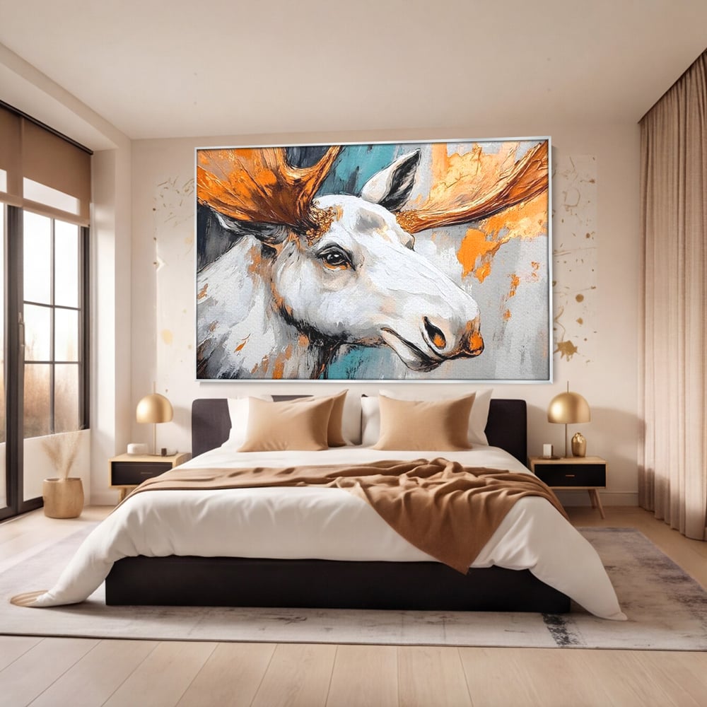 Tablou Canvas Premium, LuxCanva® M1248, Chemarea Nordului, Elan, Tundra, Nordic, Arctic, Mamifer, Coarne, Portret, Animal, Pictura, Magnific, Birou, Living, Camera Copil