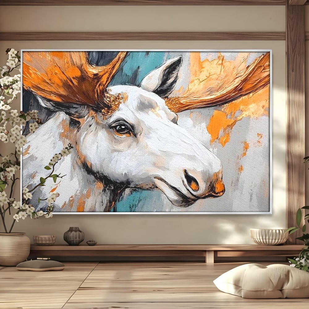 Tablou Canvas Premium, LuxCanva® M1248, Chemarea Nordului, Elan, Tundra, Nordic, Arctic, Mamifer, Coarne, Portret, Animal, Pictura, Magnific, Birou, Living, Camera Copil