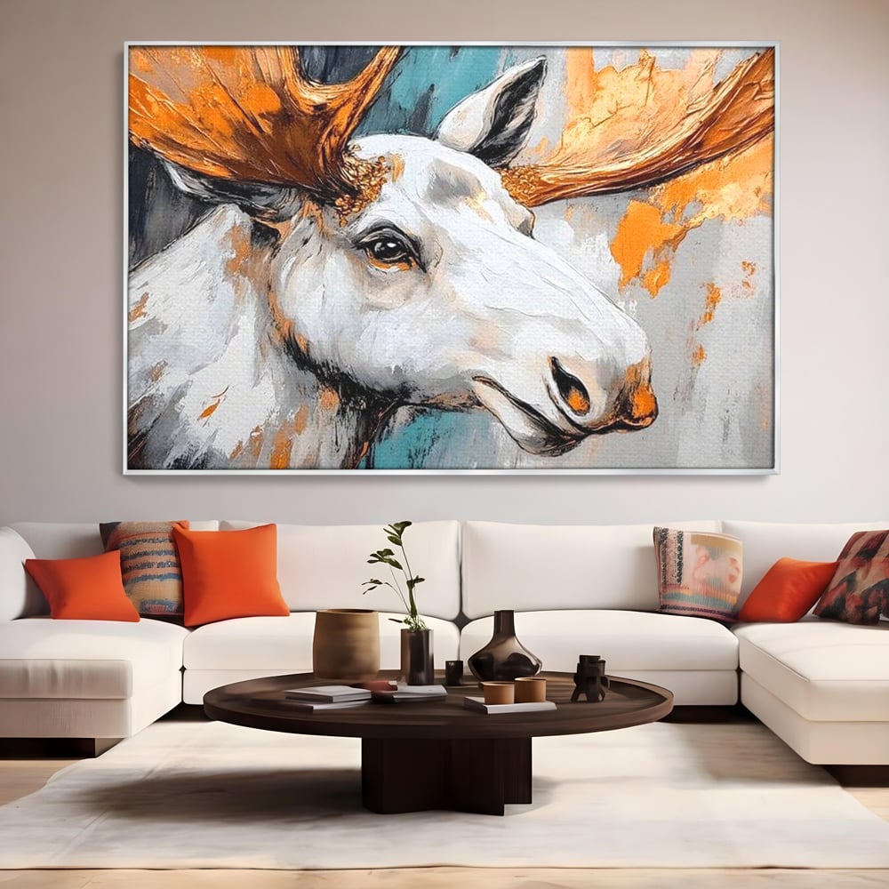 Tablou Canvas Premium, LuxCanva® M1248, Chemarea Nordului, Elan, Tundra, Nordic, Arctic, Mamifer, Coarne, Portret, Animal, Pictura, Magnific, Birou, Living, Camera Copil