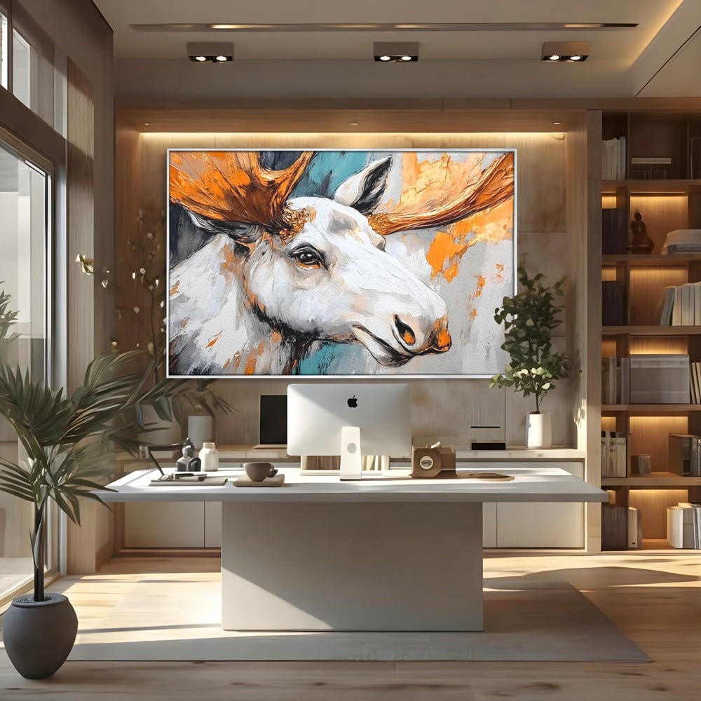 Tablou Canvas Premium, LuxCanva® M1248, Chemarea Nordului, Elan, Tundra, Nordic, Arctic, Mamifer, Coarne, Portret, Animal, Pictura, Magnific, Birou, Living, Camera Copil