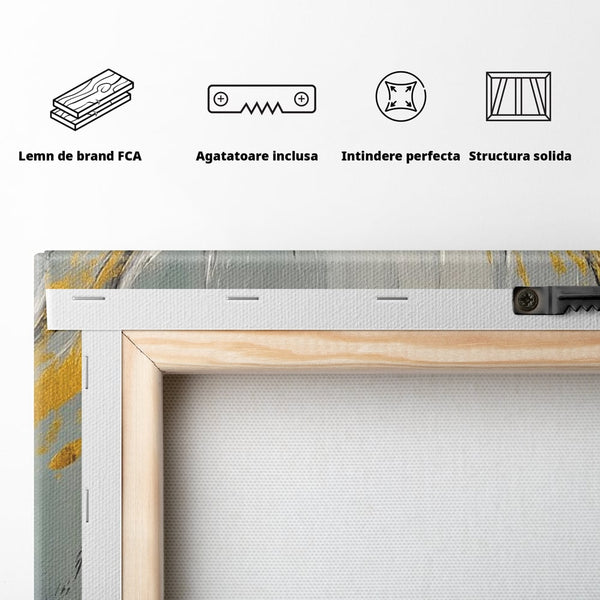 Tablou Canvas Premium, LuxCanva® M1249, Sufletul Alb al Padurii, Cerb, Auriu, Pictura, Alb, Eteric, Artistic, Oniric, Elegant, Nobil, Portret, Coarne, Birou, Living, Camera Copil