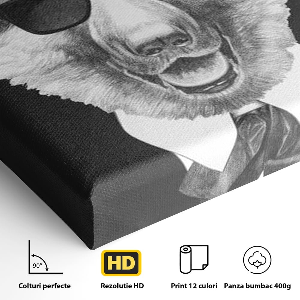 Tablou Canvas Premium, LuxCanva® M1250, Caine de Afaceri, Caine, Costum, Ochelari, Business, Gentleman, Bodyguard, Patruped, Urban, Alb si Negru, Portret, Birou, Living, Camera Copil