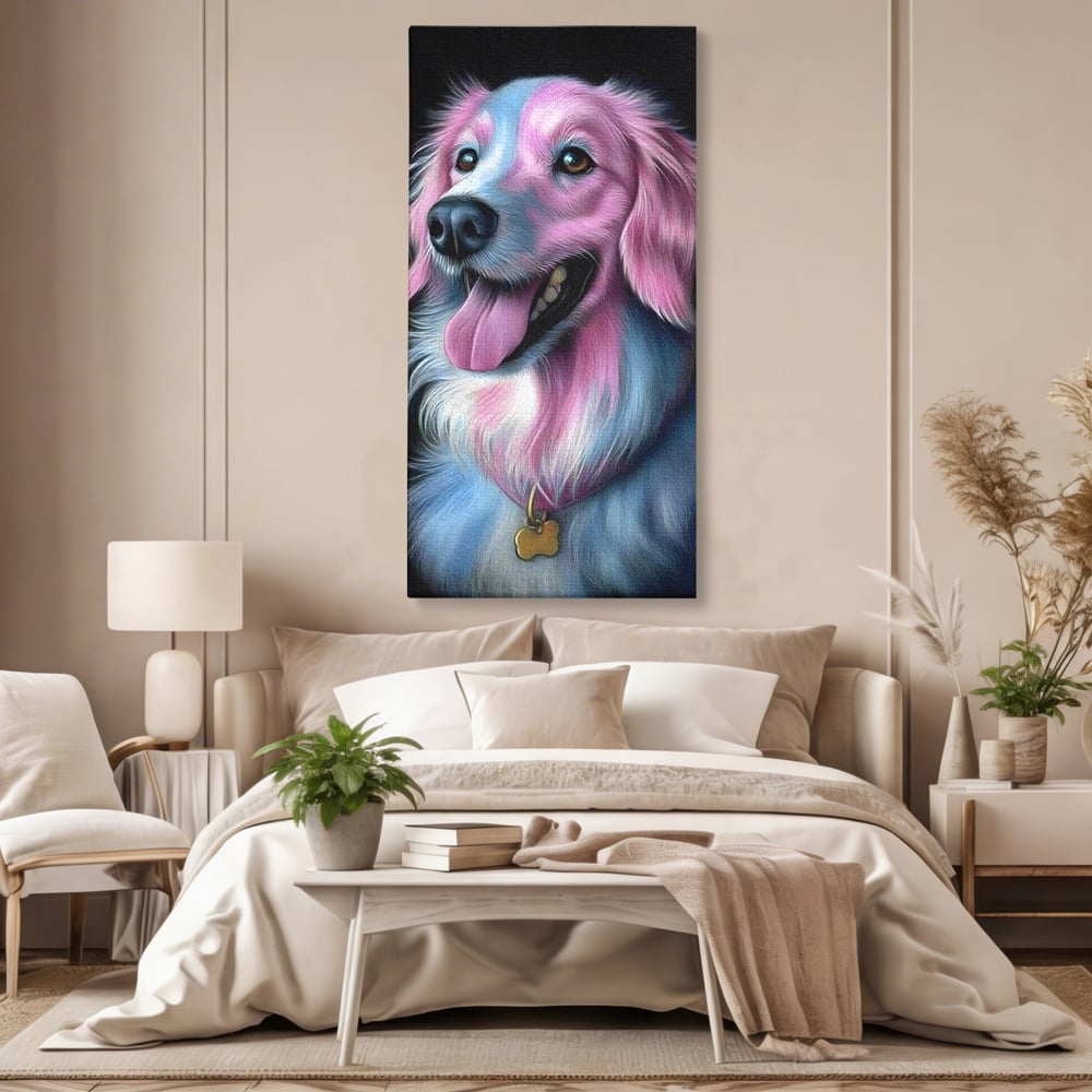 Tablou Canvas Premium, LuxCanva® M1252, Blanita Pastelata, Caine, Labrador, Zambet, Veselie, Pastel, Blanos, Zgarda, Prieten, Portret, Simpatic, Birou, Living, Camera Copil