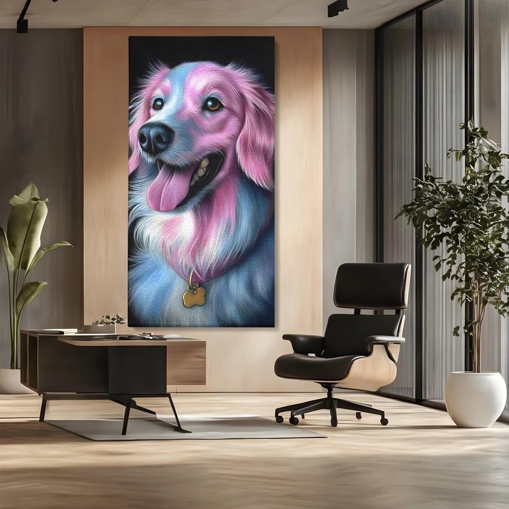 Tablou Canvas Premium, LuxCanva® M1252, Blanita Pastelata, Caine, Labrador, Zambet, Veselie, Pastel, Blanos, Zgarda, Prieten, Portret, Simpatic, Birou, Living, Camera Copil