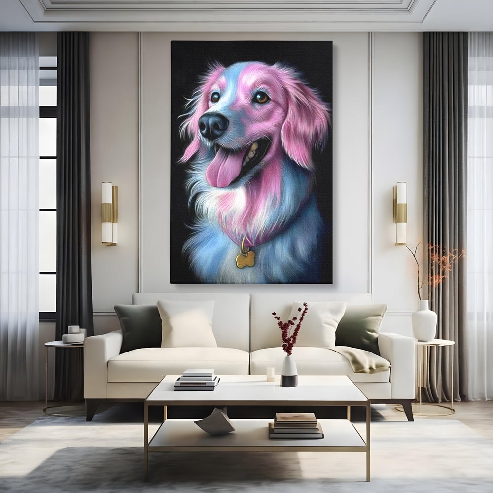 Tablou Canvas Premium, LuxCanva® M1252, Blanita Pastelata, Caine, Labrador, Zambet, Veselie, Pastel, Blanos, Zgarda, Prieten, Portret, Simpatic, Birou, Living, Camera Copil