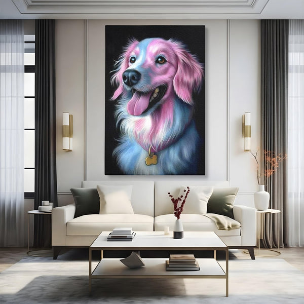Tablou Canvas Premium, LuxCanva® M1252, Blanita Pastelata, Caine, Labrador, Zambet, Veselie, Pastel, Blanos, Zgarda, Prieten, Portret, Simpatic, Birou, Living, Camera Copil
