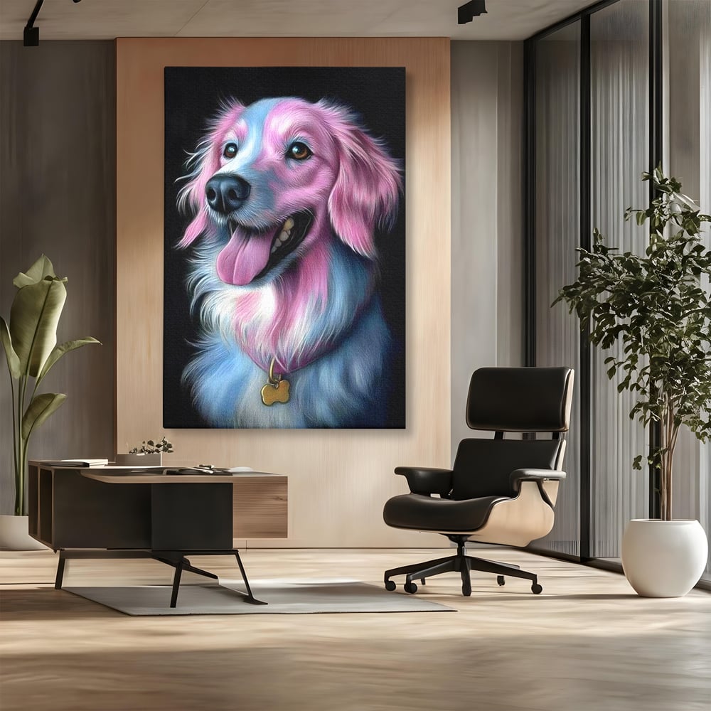 Tablou Canvas Premium, LuxCanva® M1252, Blanita Pastelata, Caine, Labrador, Zambet, Veselie, Pastel, Blanos, Zgarda, Prieten, Portret, Simpatic, Birou, Living, Camera Copil
