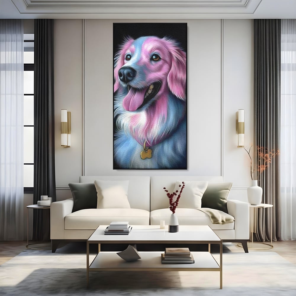 Tablou Canvas Premium, LuxCanva® M1252, Blanita Pastelata, Caine, Labrador, Zambet, Veselie, Pastel, Blanos, Zgarda, Prieten, Portret, Simpatic, Birou, Living, Camera Copil