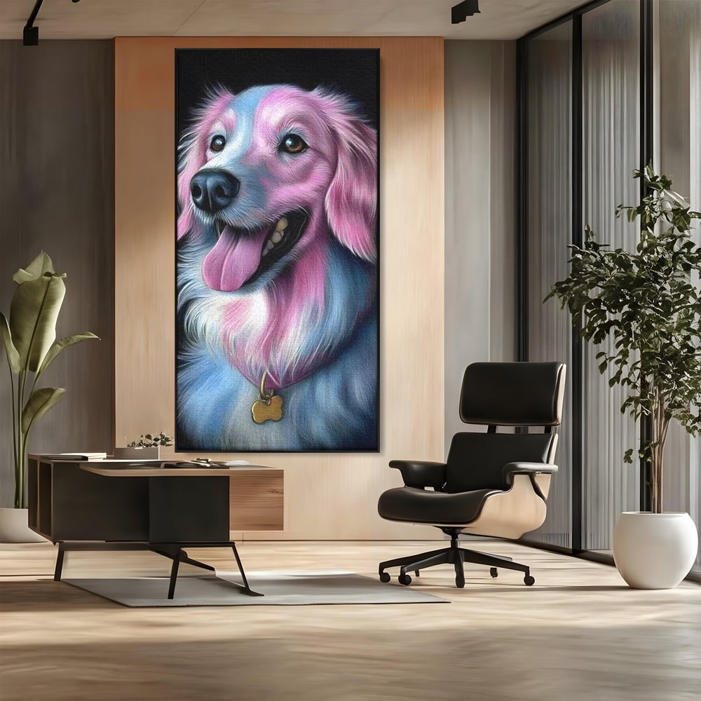 Tablou Canvas Premium, LuxCanva® M1252, Blanita Pastelata, Caine, Labrador, Zambet, Veselie, Pastel, Blanos, Zgarda, Prieten, Portret, Simpatic, Birou, Living, Camera Copil