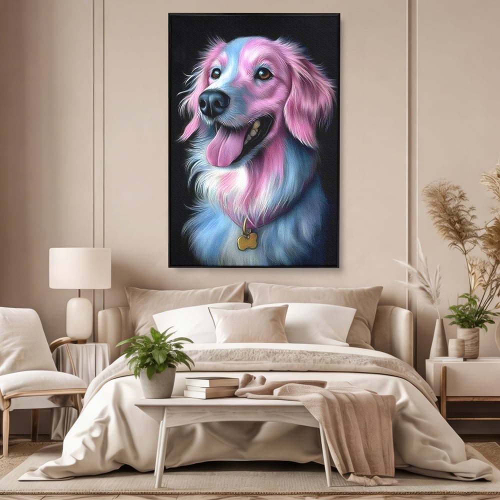 Tablou Canvas Premium, LuxCanva® M1252, Blanita Pastelata, Caine, Labrador, Zambet, Veselie, Pastel, Blanos, Zgarda, Prieten, Portret, Simpatic, Birou, Living, Camera Copil