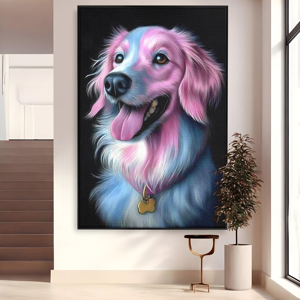 Tablou Canvas Premium, LuxCanva® M1252, Blanita Pastelata, Caine, Labrador, Zambet, Veselie, Pastel, Blanos, Zgarda, Prieten, Portret, Simpatic, Birou, Living, Camera Copil