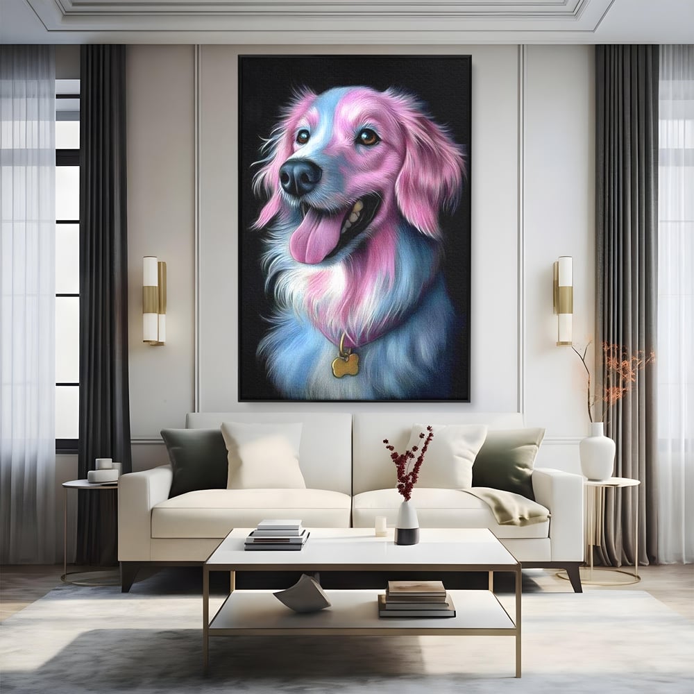 Tablou Canvas Premium, LuxCanva® M1252, Blanita Pastelata, Caine, Labrador, Zambet, Veselie, Pastel, Blanos, Zgarda, Prieten, Portret, Simpatic, Birou, Living, Camera Copil