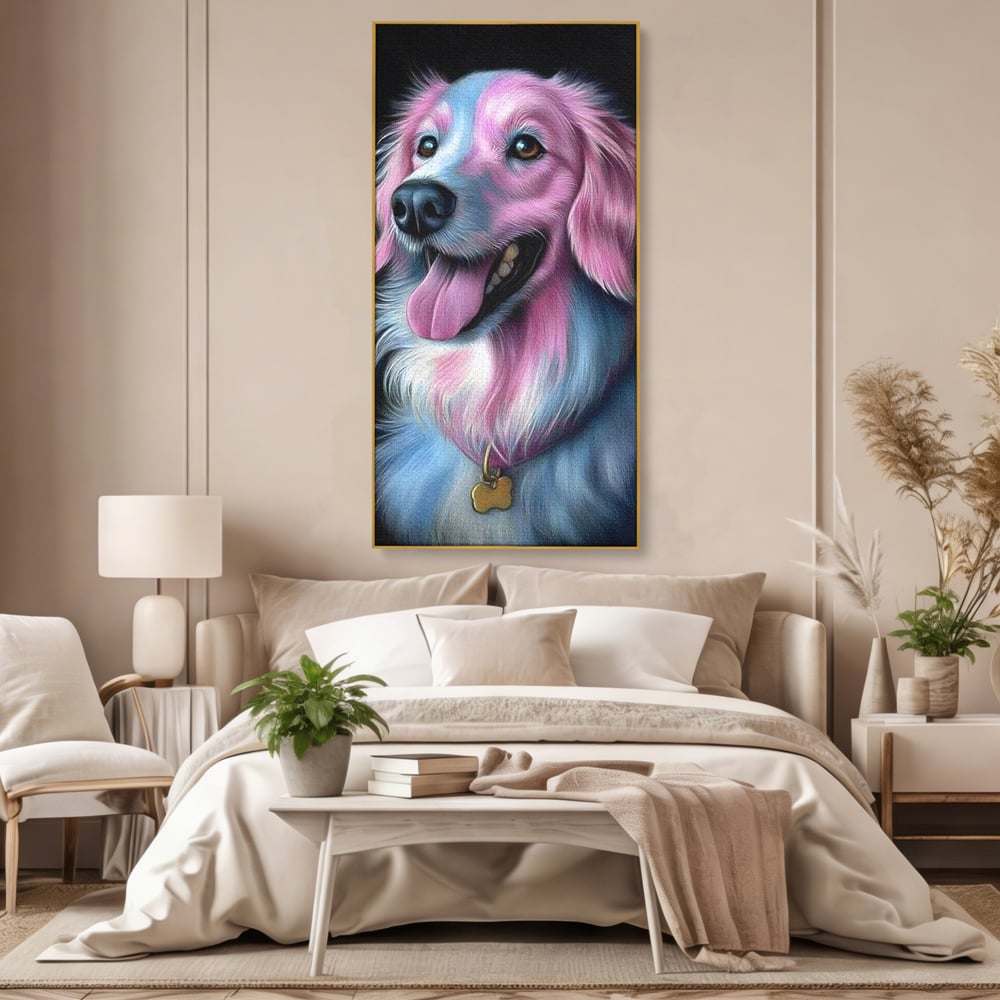 Tablou Canvas Premium, LuxCanva® M1252, Blanita Pastelata, Caine, Labrador, Zambet, Veselie, Pastel, Blanos, Zgarda, Prieten, Portret, Simpatic, Birou, Living, Camera Copil
