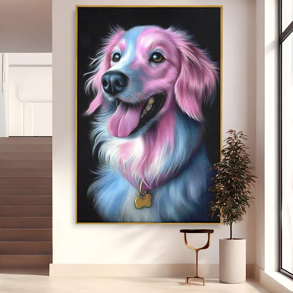 Tablou Canvas Premium, LuxCanva® M1252, Blanita Pastelata, Caine, Labrador, Zambet, Veselie, Pastel, Blanos, Zgarda, Prieten, Portret, Simpatic, Birou, Living, Camera Copil