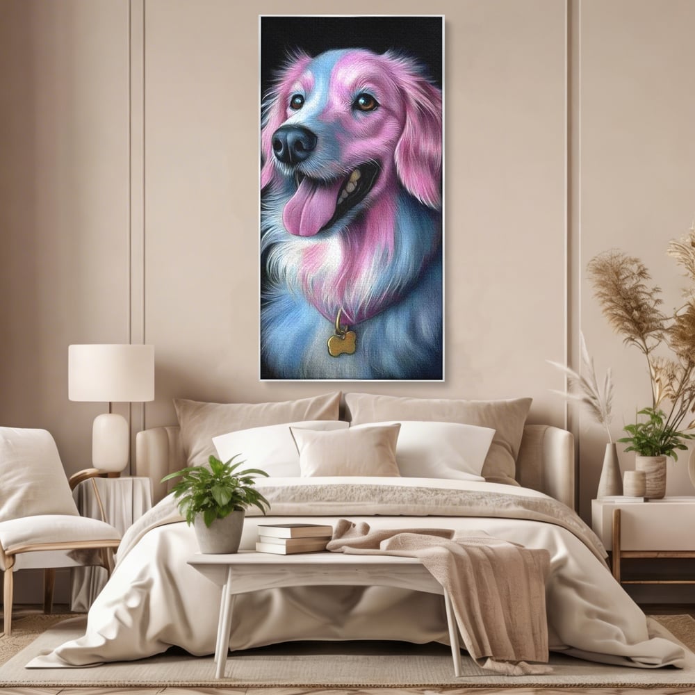 Tablou Canvas Premium, LuxCanva® M1252, Blanita Pastelata, Caine, Labrador, Zambet, Veselie, Pastel, Blanos, Zgarda, Prieten, Portret, Simpatic, Birou, Living, Camera Copil