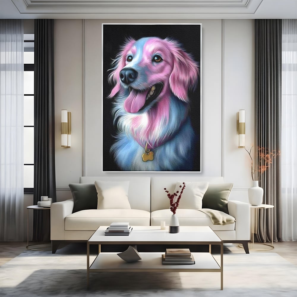 Tablou Canvas Premium, LuxCanva® M1252, Blanita Pastelata, Caine, Labrador, Zambet, Veselie, Pastel, Blanos, Zgarda, Prieten, Portret, Simpatic, Birou, Living, Camera Copil