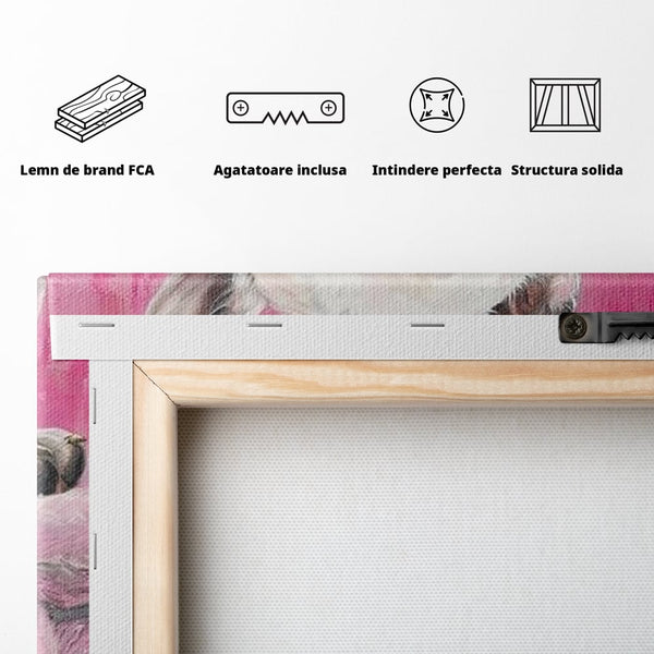 Tablou Canvas Premium, LuxCanva® M1253, Parteneri de Vise, Porcusor, Bulldog, Caine, Pui, Roz, Somn, Vis, Dragalas, Imbratisare, Prieteni, Birou, Living, Camera Copil
