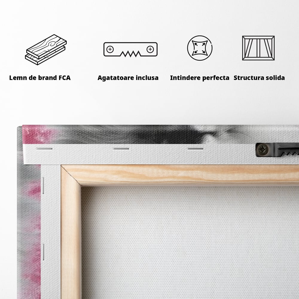 Tablou Canvas Premium, LuxCanva® M1254, Explozie de Puf, Caine, Pomeranian, Pufosenie, Alb, Roz, Explozie, Adorabil, Blanita, Dinamic, Jucaus, Birou, Living, Camera Copil