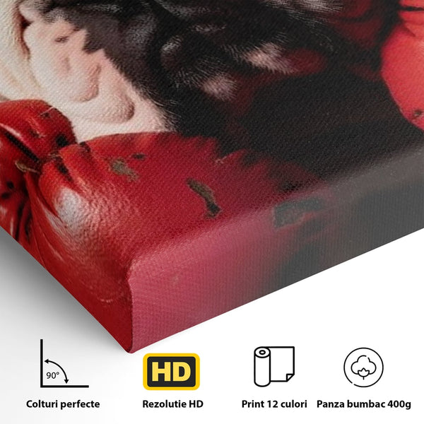 Tablou Canvas Premium, LuxCanva® M1255, Stapanul Ringului, Boxer, Luptator, Campion, Caine, Bulldog, Manusi, Curaj, Forta, Sport, Energie, Hazliu, Birou, Living, Camera Copil
