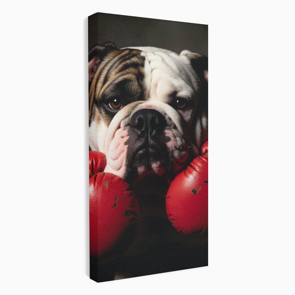 Tablou Canvas Premium, LuxCanva® M1255, Stapanul Ringului, Boxer, Luptator, Campion, Caine, Bulldog, Manusi, Curaj, Forta, Sport, Energie, Hazliu, Birou, Living, Camera Copil