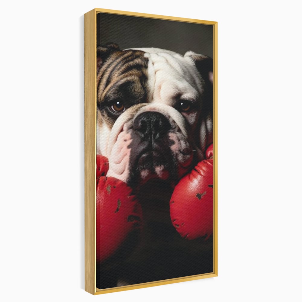 Tablou Canvas Premium, LuxCanva® M1255, Stapanul Ringului, Boxer, Luptator, Campion, Caine, Bulldog, Manusi, Curaj, Forta, Sport, Energie, Hazliu, Birou, Living, Camera Copil