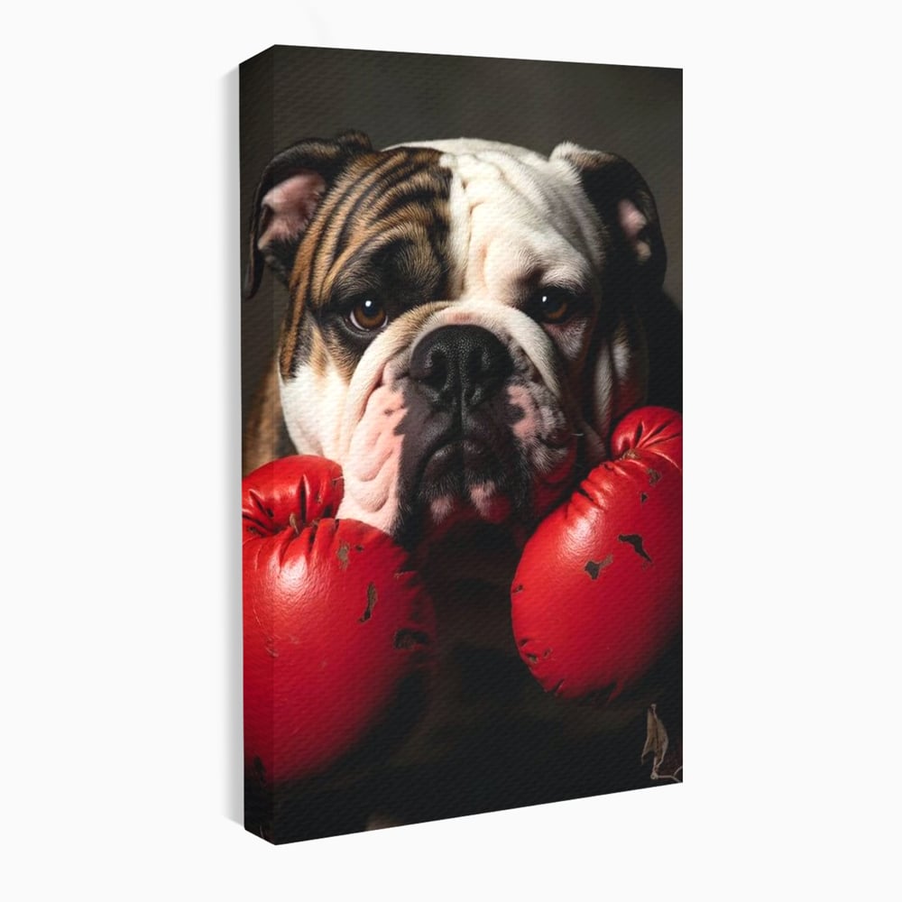 Tablou Canvas Premium, LuxCanva® M1255, Stapanul Ringului, Boxer, Luptator, Campion, Caine, Bulldog, Manusi, Curaj, Forta, Sport, Energie, Hazliu, Birou, Living, Camera Copil