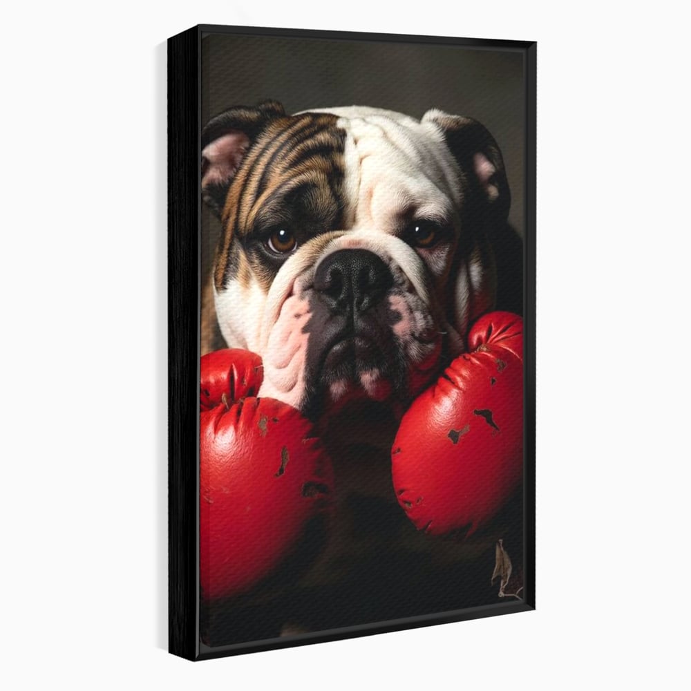 Tablou Canvas Premium, LuxCanva® M1255, Stapanul Ringului, Boxer, Luptator, Campion, Caine, Bulldog, Manusi, Curaj, Forta, Sport, Energie, Hazliu, Birou, Living, Camera Copil
