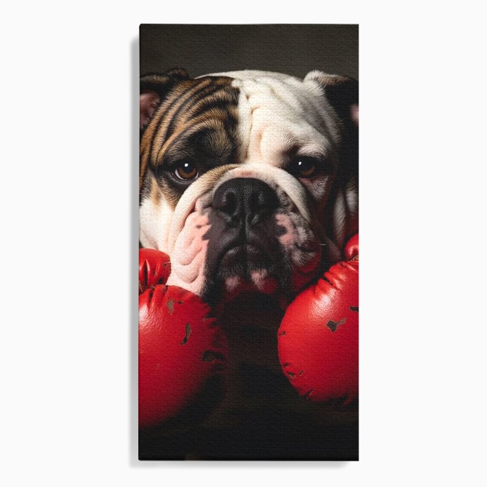 Tablou Canvas Premium, LuxCanva® M1255, Stapanul Ringului, Boxer, Luptator, Campion, Caine, Bulldog, Manusi, Curaj, Forta, Sport, Energie, Hazliu, Birou, Living, Camera Copil