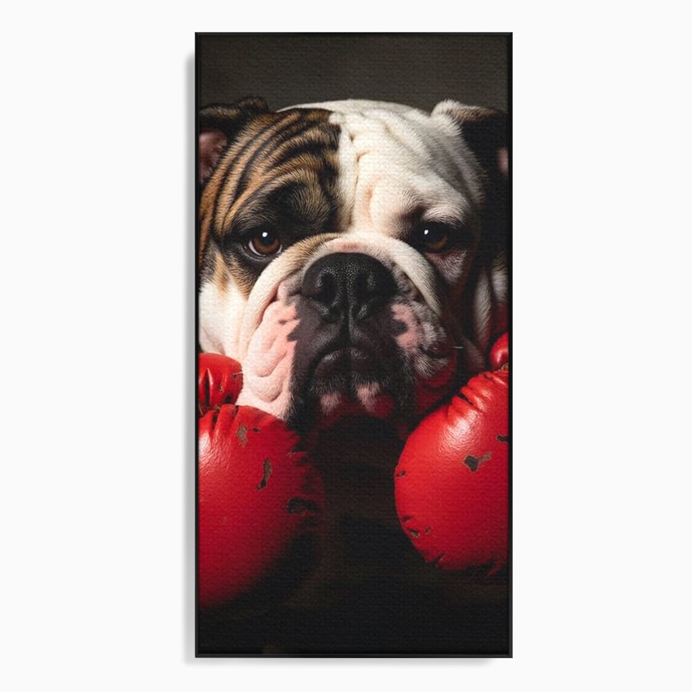 Tablou Canvas Premium, LuxCanva® M1255, Stapanul Ringului, Boxer, Luptator, Campion, Caine, Bulldog, Manusi, Curaj, Forta, Sport, Energie, Hazliu, Birou, Living, Camera Copil