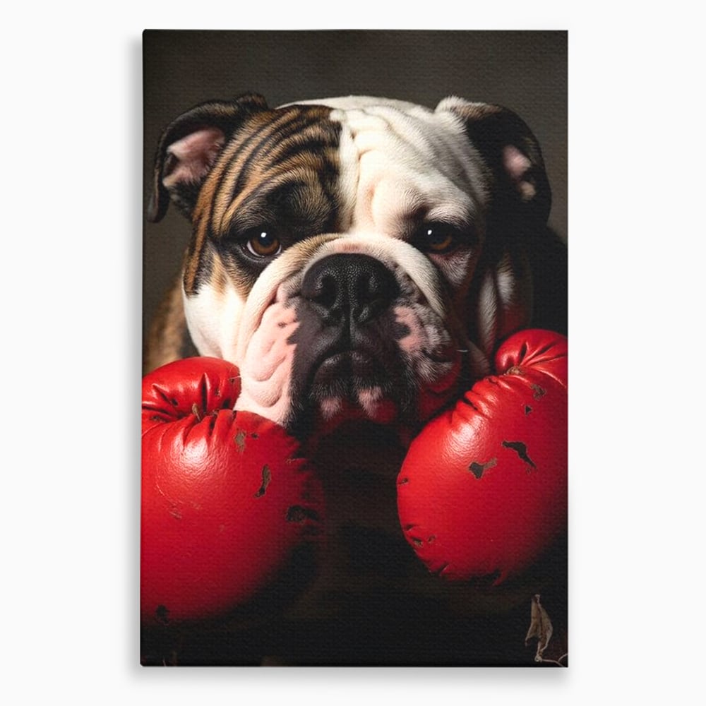 Tablou Canvas Premium, LuxCanva® M1255, Stapanul Ringului, Boxer, Luptator, Campion, Caine, Bulldog, Manusi, Curaj, Forta, Sport, Energie, Hazliu, Birou, Living, Camera Copil