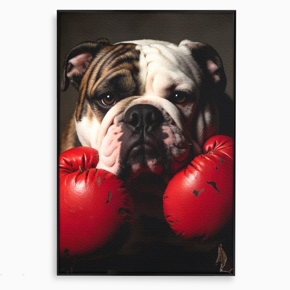 Tablou Canvas Premium, LuxCanva® M1255, Stapanul Ringului, Boxer, Luptator, Campion, Caine, Bulldog, Manusi, Curaj, Forta, Sport, Energie, Hazliu, Birou, Living, Camera Copil