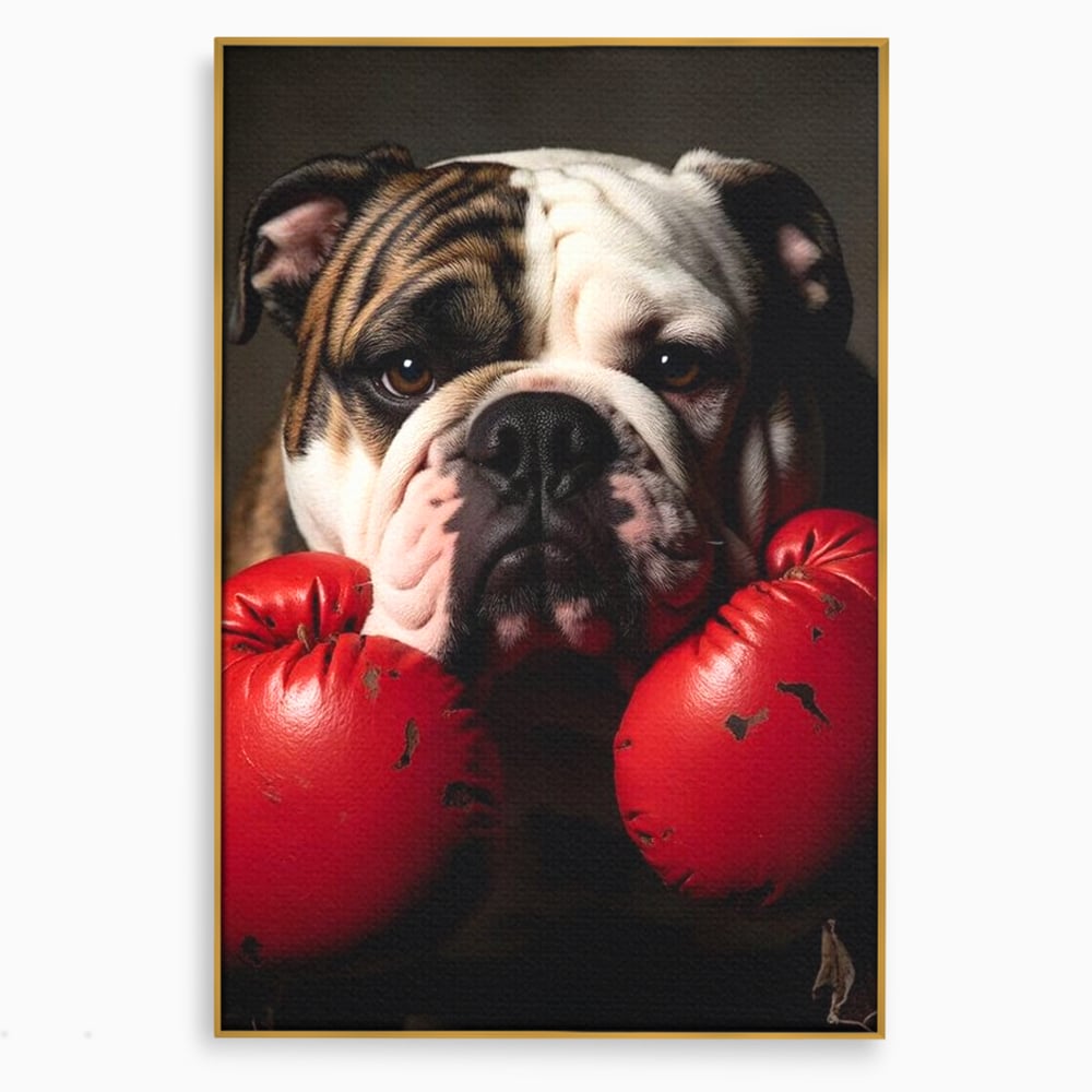 Tablou Canvas Premium, LuxCanva® M1255, Stapanul Ringului, Boxer, Luptator, Campion, Caine, Bulldog, Manusi, Curaj, Forta, Sport, Energie, Hazliu, Birou, Living, Camera Copil
