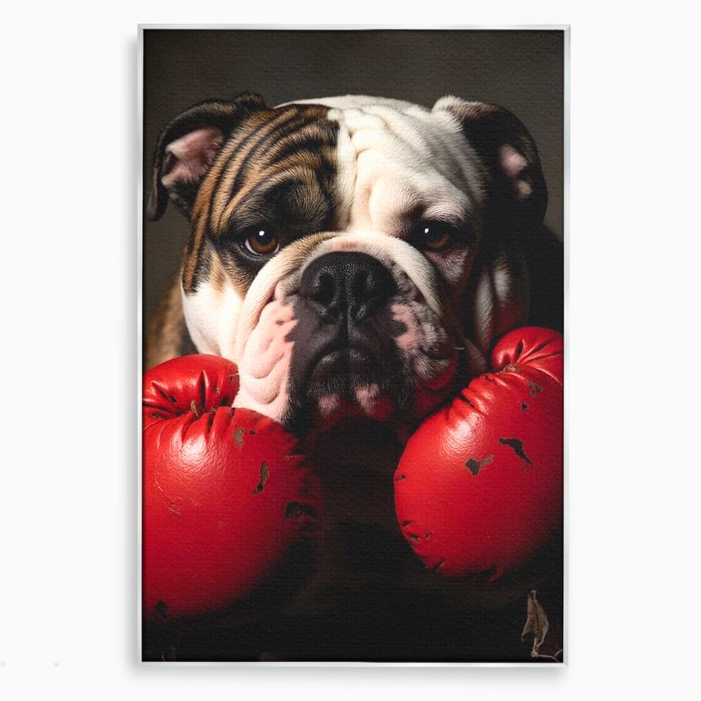 Tablou Canvas Premium, LuxCanva® M1255, Stapanul Ringului, Boxer, Luptator, Campion, Caine, Bulldog, Manusi, Curaj, Forta, Sport, Energie, Hazliu, Birou, Living, Camera Copil