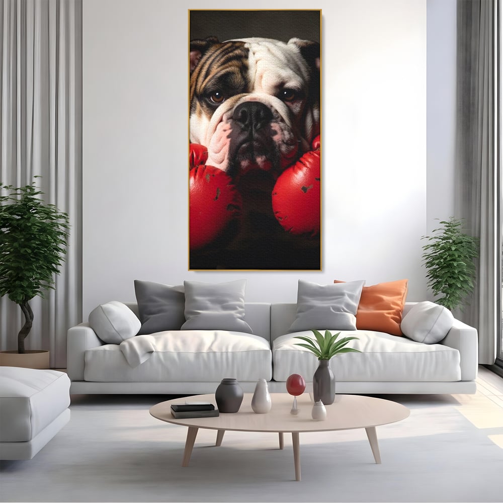 Tablou Canvas Premium, LuxCanva® M1255, Stapanul Ringului, Boxer, Luptator, Campion, Caine, Bulldog, Manusi, Curaj, Forta, Sport, Energie, Hazliu, Birou, Living, Camera Copil