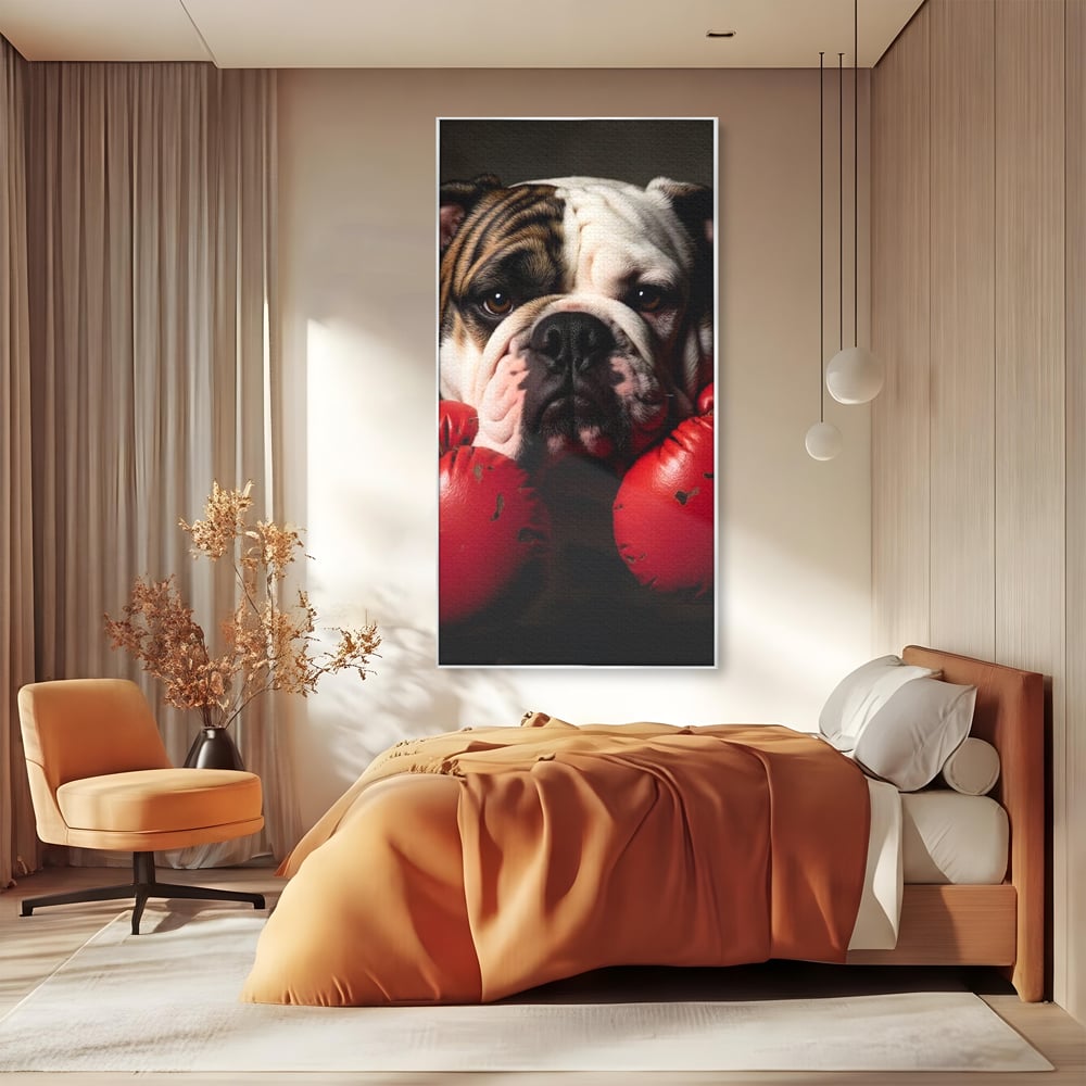 Tablou Canvas Premium, LuxCanva® M1255, Stapanul Ringului, Boxer, Luptator, Campion, Caine, Bulldog, Manusi, Curaj, Forta, Sport, Energie, Hazliu, Birou, Living, Camera Copil
