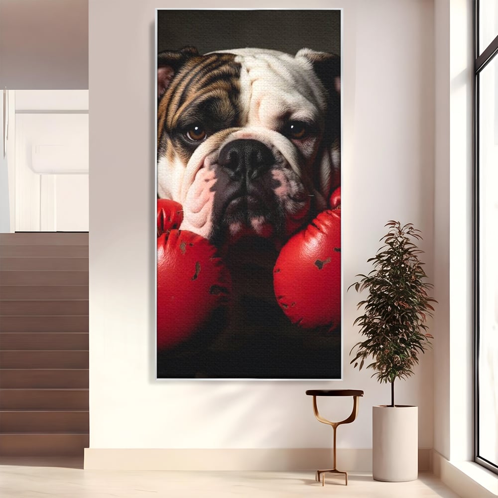 Tablou Canvas Premium, LuxCanva® M1255, Stapanul Ringului, Boxer, Luptator, Campion, Caine, Bulldog, Manusi, Curaj, Forta, Sport, Energie, Hazliu, Birou, Living, Camera Copil