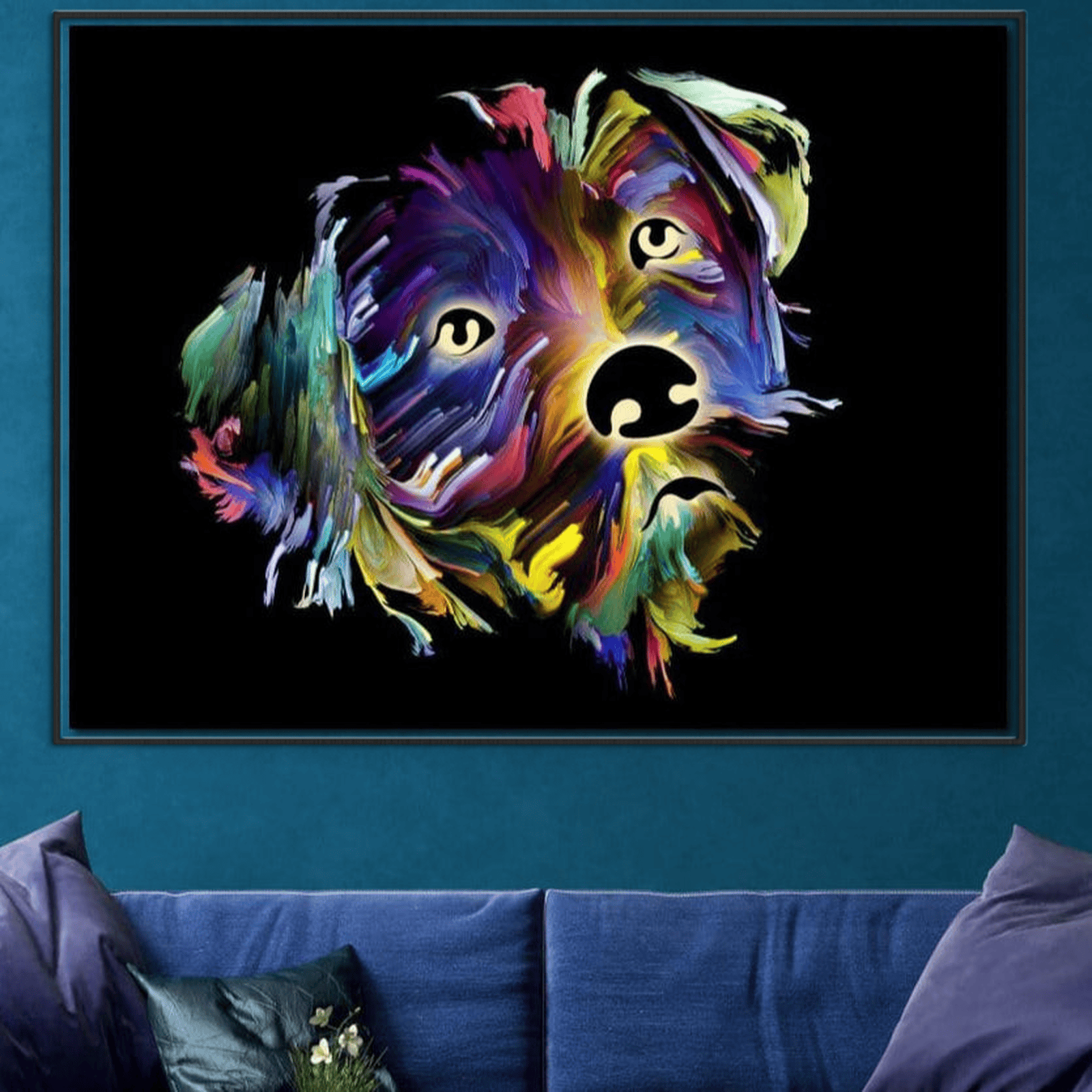 Leinwand Premium Canvas Wandkunst, LuxCanva® M1257, Pop Puppy, Abstrakt, Modern, Malerei, Pop Art, Neon, Welpe, Digital, Tier, Dekor, Chip, Büro, Wohnen, Wohnzimmer, Kinderzimmer