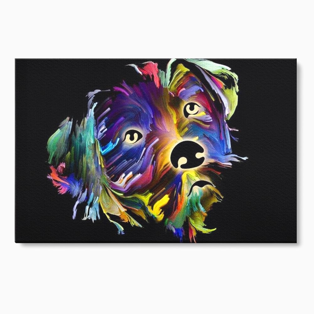 Leinwand Premium Canvas Wandkunst, LuxCanva® M1257, Pop Puppy, Abstrakt, Modern, Malerei, Pop Art, Neon, Welpe, Digital, Tier, Dekor, Chip, Büro, Wohnen, Wohnzimmer, Kinderzimmer
