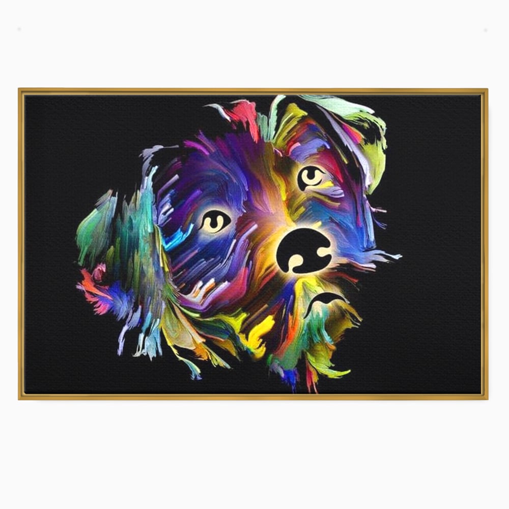 Leinwand Premium Canvas Wandkunst, LuxCanva® M1257, Pop Puppy, Abstrakt, Modern, Malerei, Pop Art, Neon, Welpe, Digital, Tier, Dekor, Chip, Büro, Wohnen, Wohnzimmer, Kinderzimmer