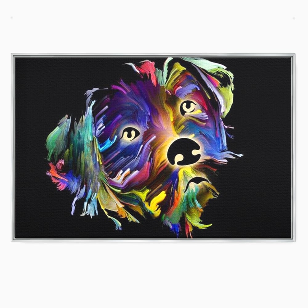 Leinwand Premium Canvas Wandkunst, LuxCanva® M1257, Pop Puppy, Abstrakt, Modern, Malerei, Pop Art, Neon, Welpe, Digital, Tier, Dekor, Chip, Büro, Wohnen, Wohnzimmer, Kinderzimmer