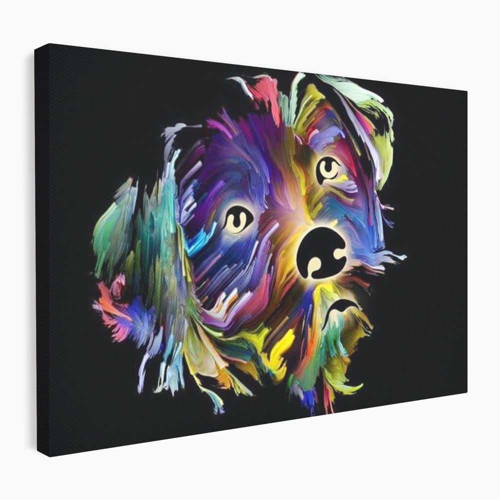Leinwand Premium Canvas Wandkunst, LuxCanva® M1257, Pop Puppy, Abstrakt, Modern, Malerei, Pop Art, Neon, Welpe, Digital, Tier, Dekor, Chip, Büro, Wohnen, Wohnzimmer, Kinderzimmer