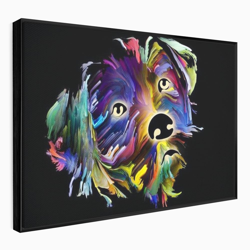 Leinwand Premium Canvas Wandkunst, LuxCanva® M1257, Pop Puppy, Abstrakt, Modern, Malerei, Pop Art, Neon, Welpe, Digital, Tier, Dekor, Chip, Büro, Wohnen, Wohnzimmer, Kinderzimmer