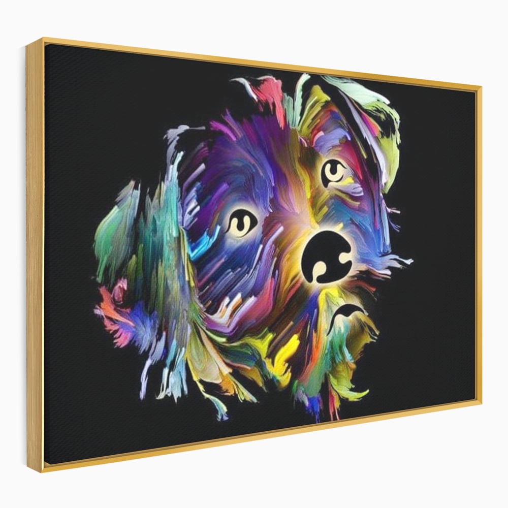 Leinwand Premium Canvas Wandkunst, LuxCanva® M1257, Pop Puppy, Abstrakt, Modern, Malerei, Pop Art, Neon, Welpe, Digital, Tier, Dekor, Chip, Büro, Wohnen, Wohnzimmer, Kinderzimmer