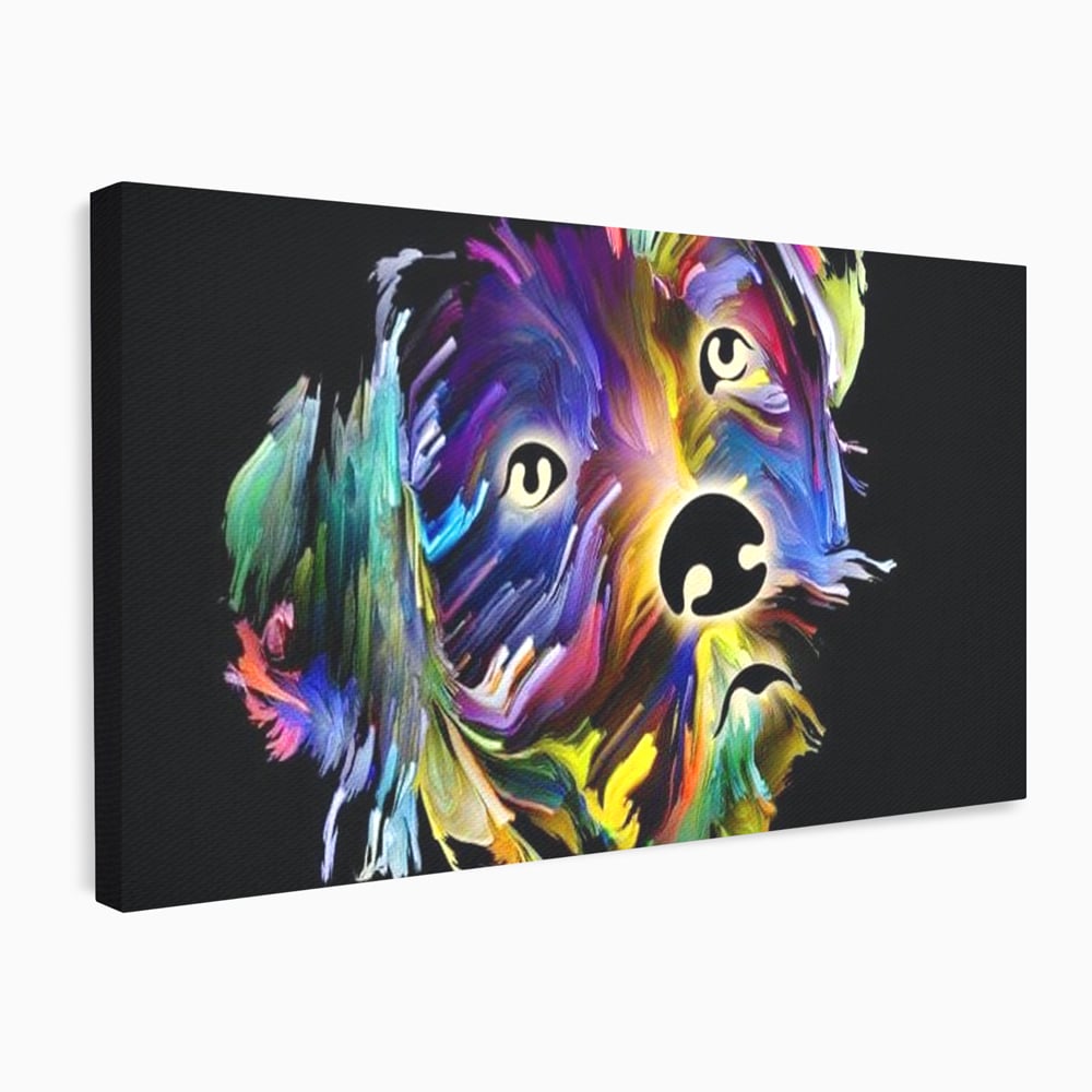 Leinwand Premium Canvas Wandkunst, LuxCanva® M1257, Pop Puppy, Abstrakt, Modern, Malerei, Pop Art, Neon, Welpe, Digital, Tier, Dekor, Chip, Büro, Wohnen, Wohnzimmer, Kinderzimmer